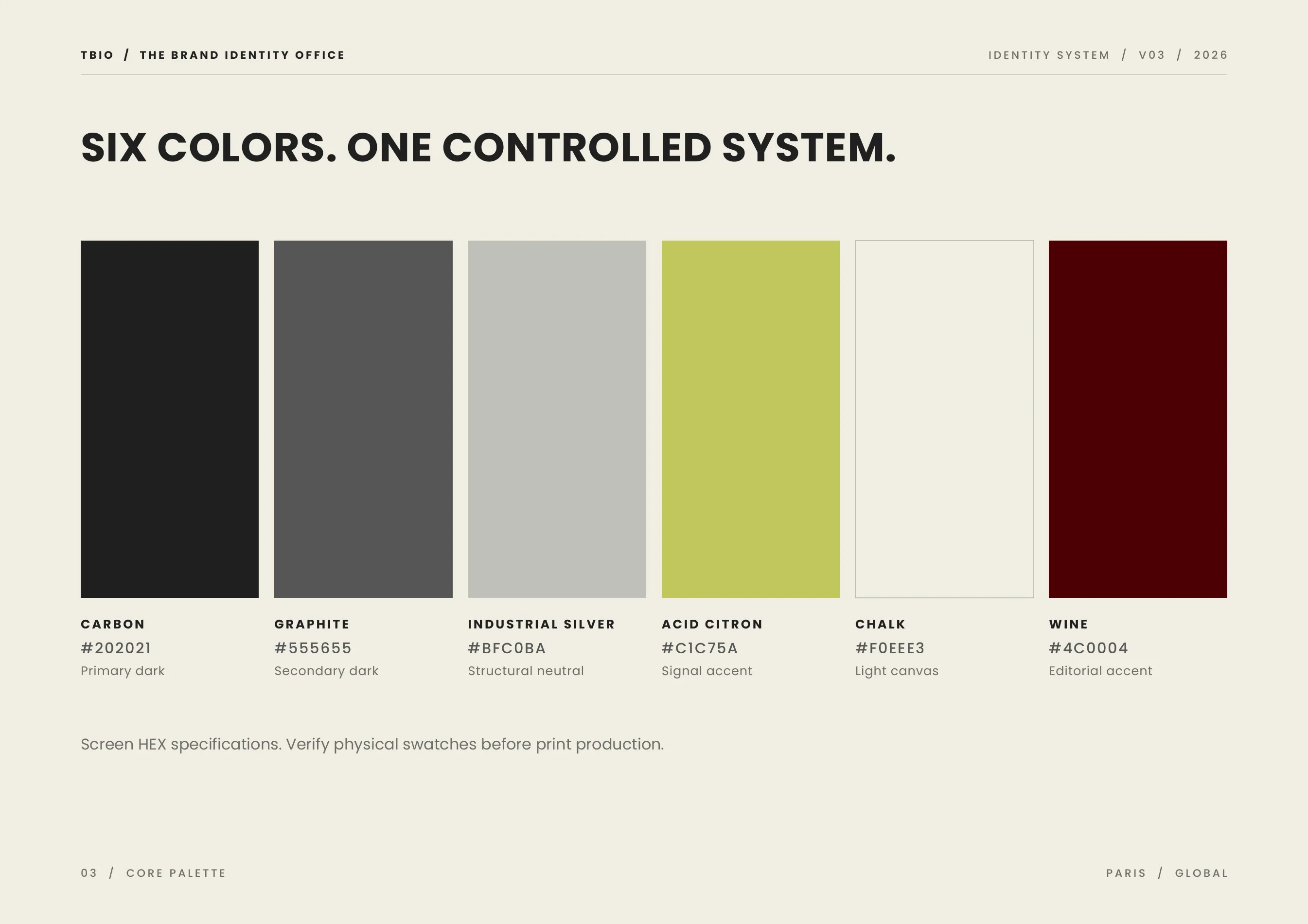 The six-colour palette page of the V03 deck.